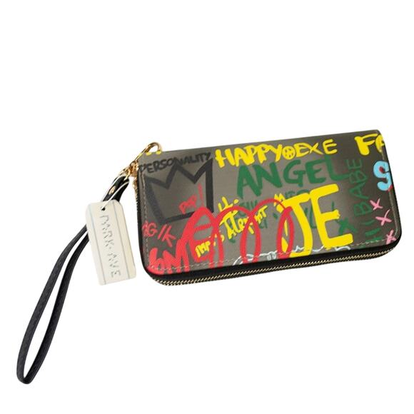 Women's Large Wallet PARK AVENUE Black Graffiti Roomy Wristlet Clutch - Picture 1 of 5